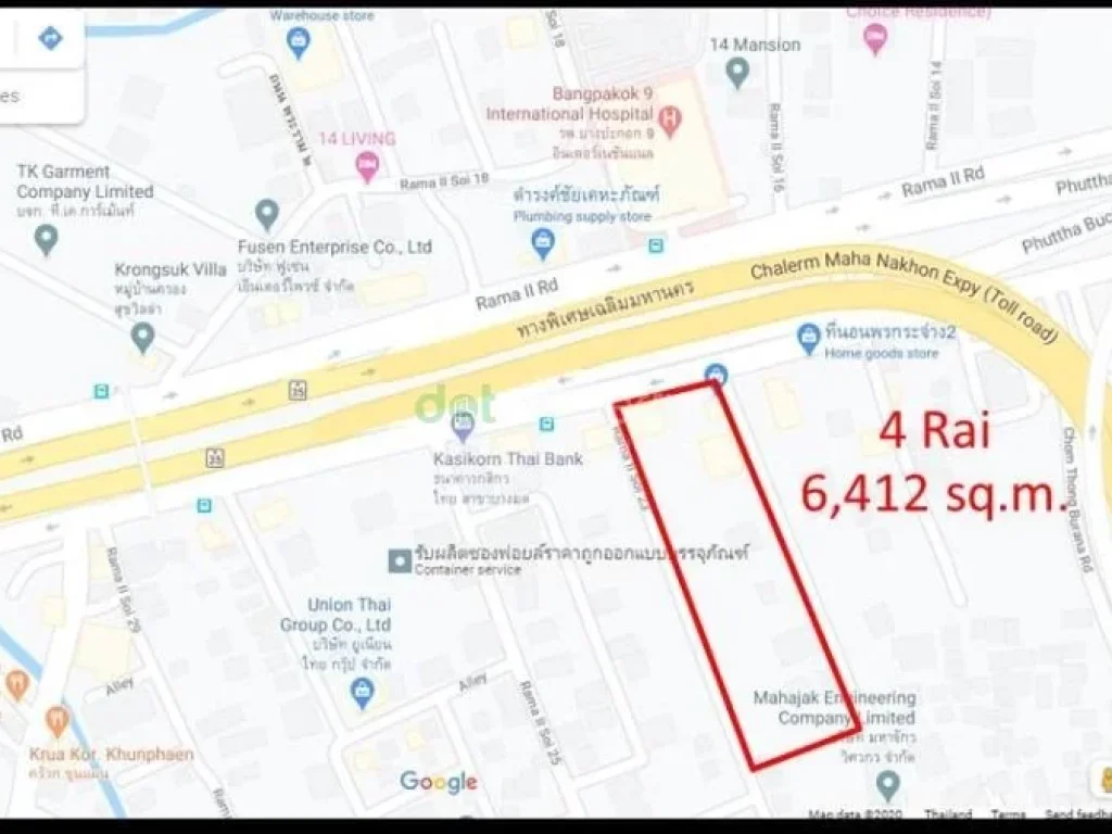 ให้เช่าขาย ที่ดิน 4 ไร่ ติด ถพระราม2 ตรงข้ามโรงพยาบาลบางปะกอก 9 อินเตอร์เนชั่นแนล