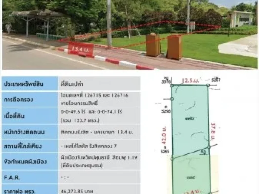 ที่ดินหน้าโครงการ แบ่งขาย ราคาถูก ปทุมานี