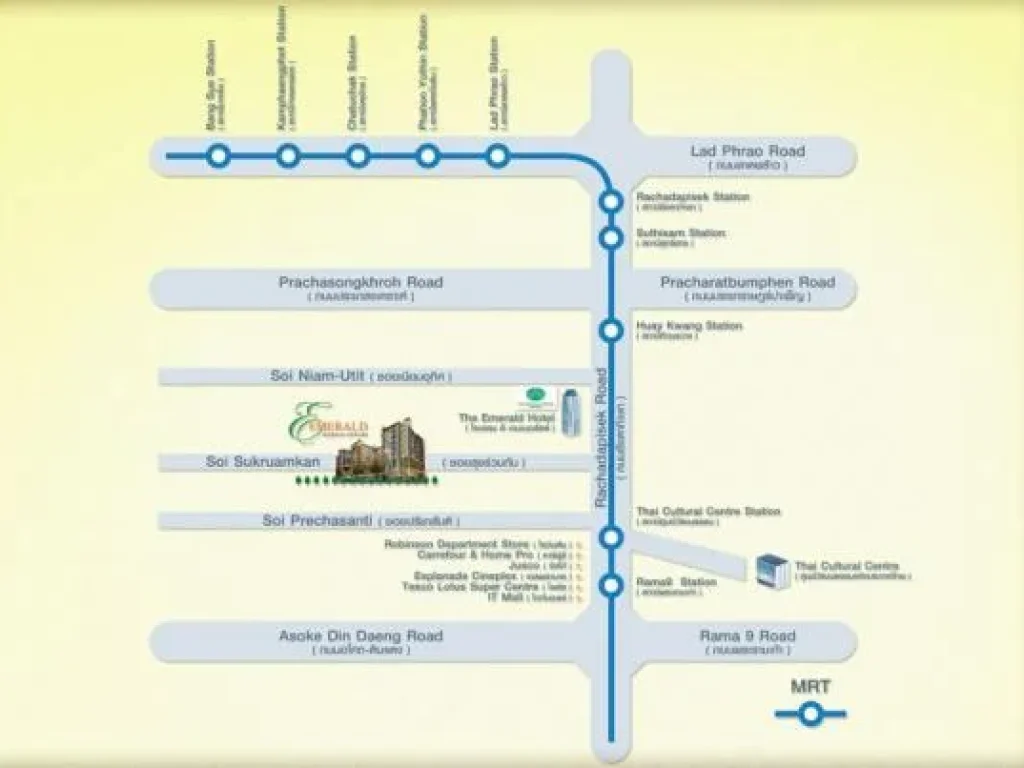 ให้เช่า คอนโด Emerald Residence Ratchada เอมเมอรัลด์ เรสซิเดนท์ รัชดา ใกล้ MRT ห้วยขวาง 960 ม