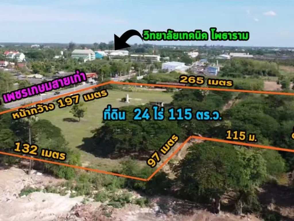 ขายถูก ที่ดินแปลงสวย ติดถนน เพชรเกษมสายเก่า โพธาราม 24 ไร่ 115 ตรว