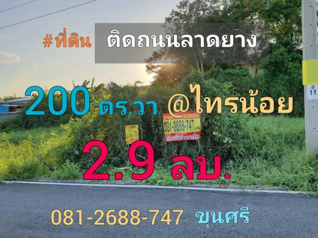 ขายที่ดินติดถนนลาดยาง 200 ตารางวา ถนน บางกรวย-ไทรน้อย อำเภอไทรน้อย จังหวัดนนทบุรี