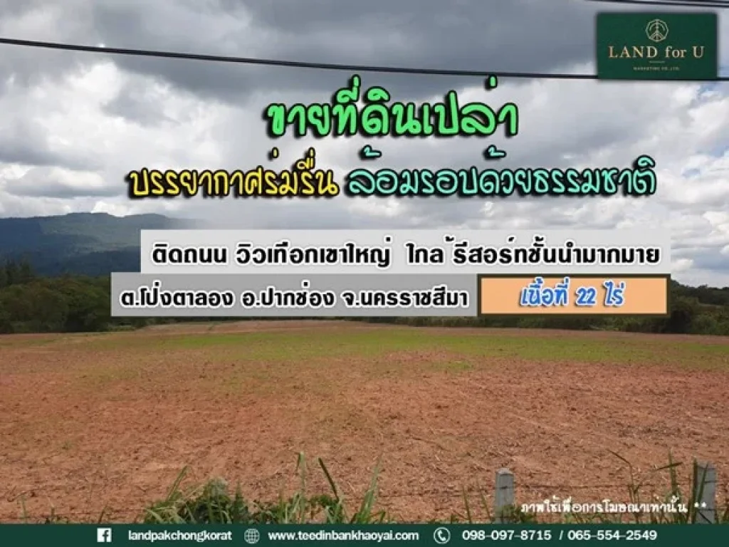 ขายที่ดินเขาใหญ่ ติดถนน 4 เลน วิวเทือกเขาใหญ่ นม3052 ใกล้แหล่งท่องเที่ยว สาธารณูปโภคพร้อม ไฟฟ้า น้ำประปา ถนนสาธารณะ