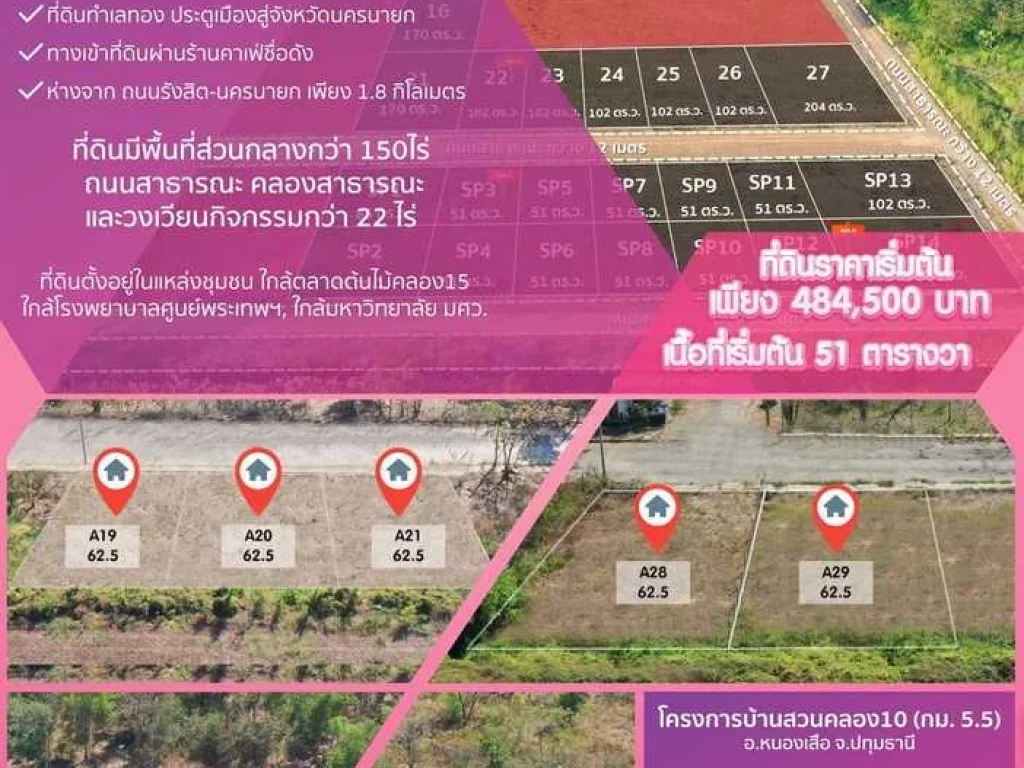 ขายถูก ทีด่ิน ผ่อนได้ ถนนคอนกรึตกว้าง 12 เมตร บ้านสวนคลอง 14 องค์รักษ์ กม 35