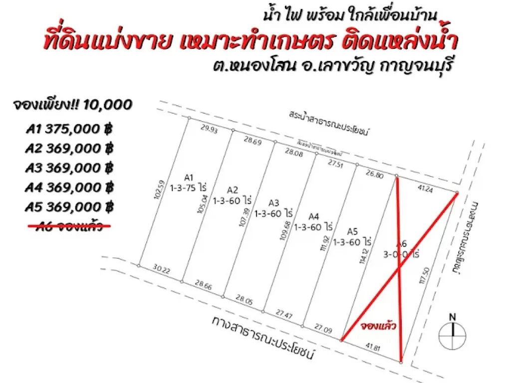 แบ่งขายที่ดินทำเลทอง ติดถนนสาธารณะ 3 ด้าน อำเภอเลาขวัญ จังหวัดกาญจนบุรี