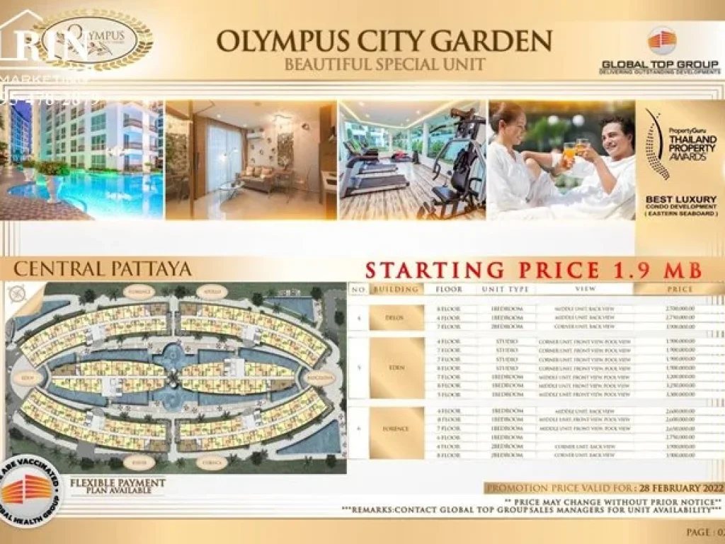 ขาย olympus city garden พัทยาใต้ 19ล้าน สตูดิโอ วิวสระ ลดพิเศษถึง28กพ65เท่านั้น R097