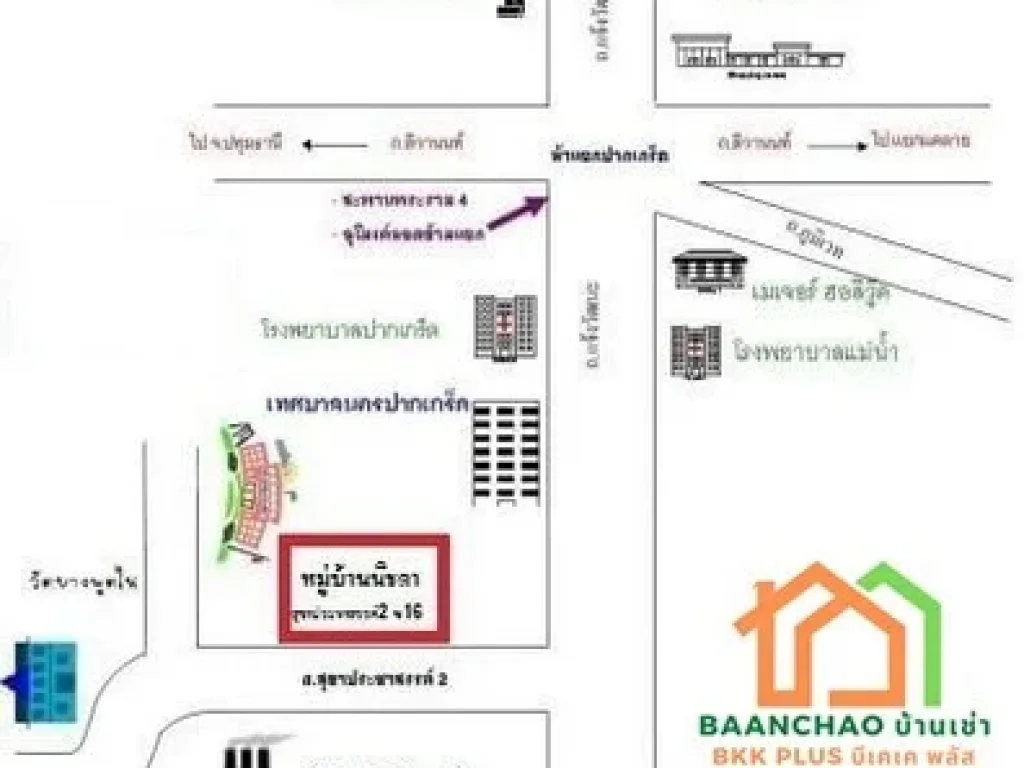 ให้เช่าทาวน์เฮ้าส์ 2 ชั้น หมู่บ้านนิชดา ปากเกร็ด ใกล้ตลาด ใกล้เทศบาลปากเกร็ด