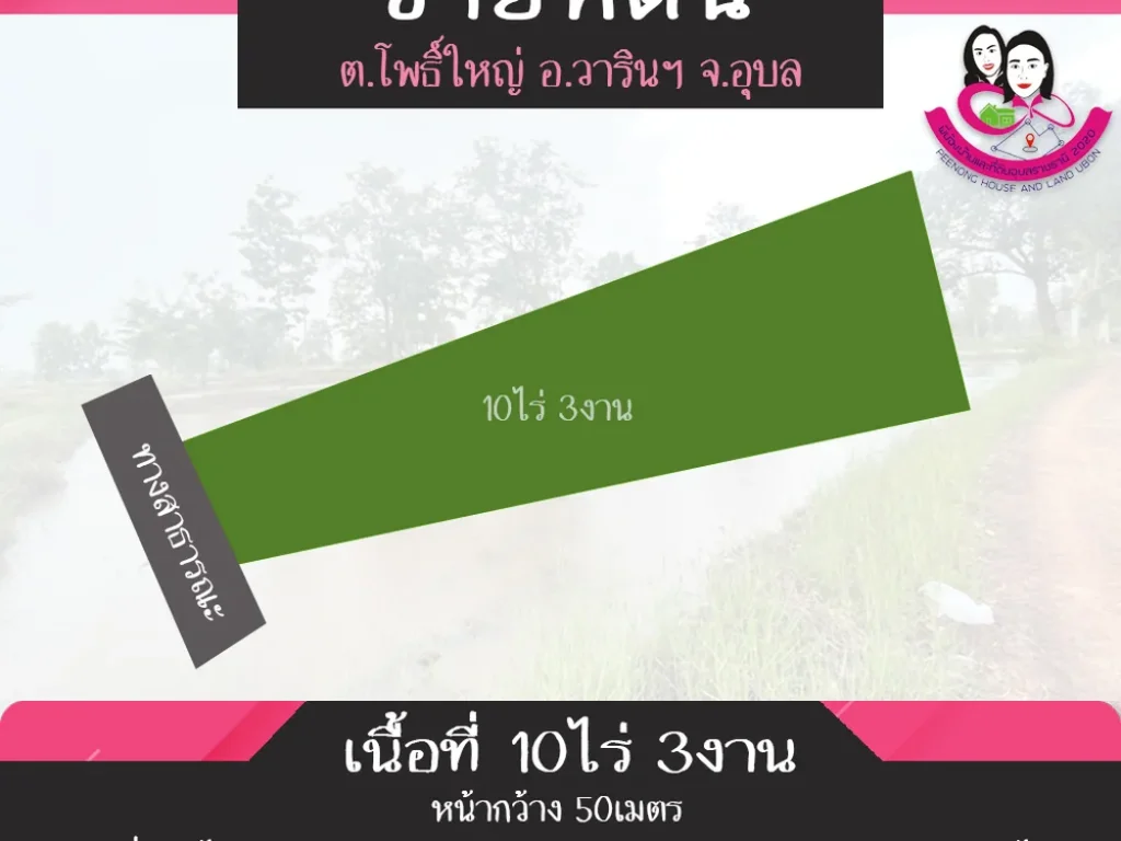 ขายที่ดิน เหมาะสำหรับทำการเกษตร เนื้อที่ 10ไร่ 3งาน ตำบลโพธิ์ใหญ่ อวารินชำราบ จอุบลราชธานี