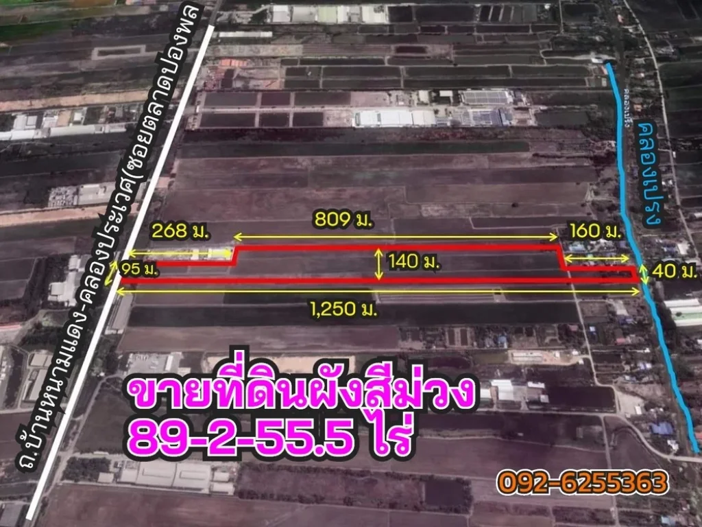 ขายที่ดินผังสีม่วง 89-2-55 ไร่ ซอยตลาดปองพล ตคลองเปรง อเมือง จฉะเชิงเทรา