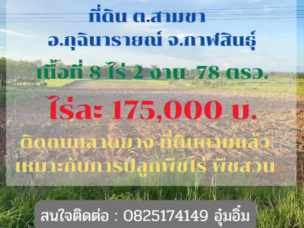 ที่ดินเปล่า ติดถนนลาดยาง ตสามขา อกุฉินาราย์ จกาฬสินธุ์