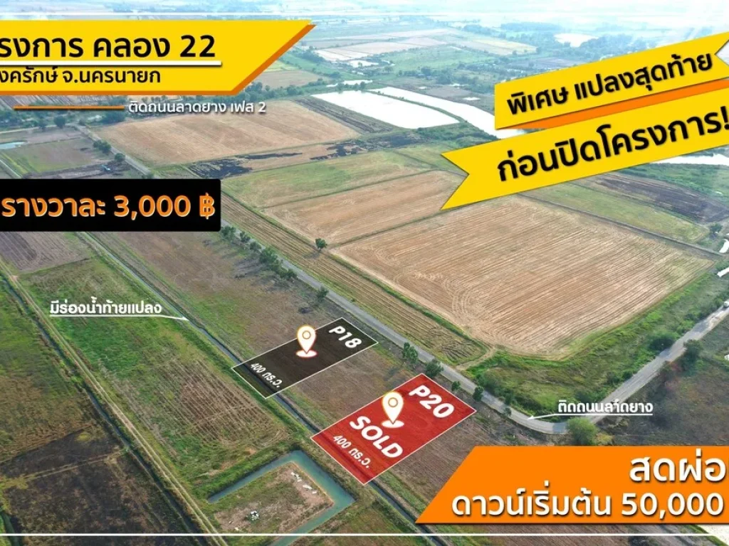 ขายที่ดินนครนายก คลอง22 ติดถนนลาดยาง อำเภอองครักษ์นครนายก