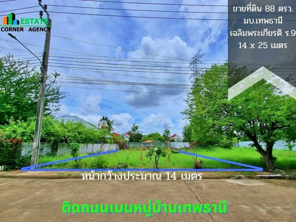 ขาย ที่ดิน 88 ตรว หมู่บ้าน เทพธานี เฉลิมพระเกียรติ รัชกาลที่9 ซอย 62 แยก 6 ประเวศ