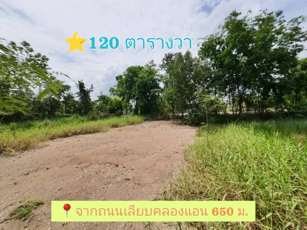 ขายด่วน ที่ดินคลองเก้า 120 ตารางวา เหมาะสร้างบ้านampโกดัง ติดถนนลาดยางสาธารณะ ซอยบึงบอน 18 อหนองเสือ