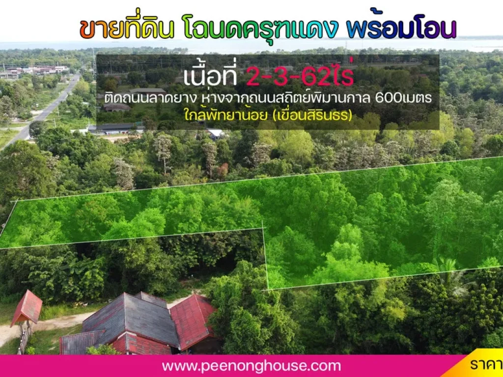 ขายที่ดินใกล้เขื่อนสิรินธร หางจากถนนสถิตย์พิมานกาล เพียง600เมตร