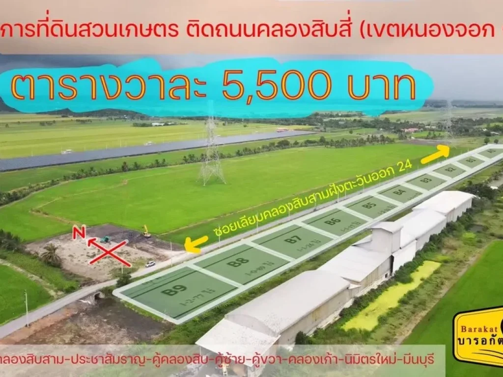 ขายที่ดินสวนเกษตร ตรวละ 5500 บาท ติดถนนคลอง 14 หนองจอก กรุงเทพ