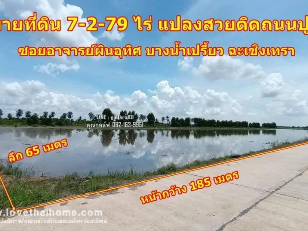 ขายที่ดินเปล่า บางน้ำเปรี้ยวฉะเชิงเทราพื้นที่7-2-79ไร่ แปลงสวยติดถนน เหมาะสร้างโกดังโรงงาน