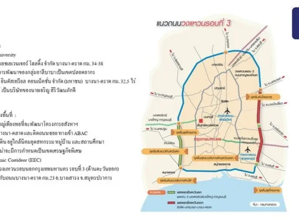 ขายที่ดินเปล่า ติดถนนบางนาตราด กม26 เนื้อที่ 83-2-99 ไร่ ทางเข้า ABAC บางนา