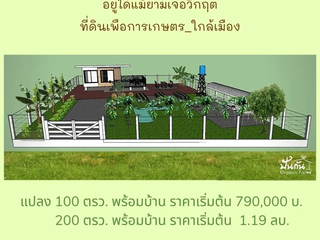 ที่ดินทำเกษตร บ้านสวนพักผ่อนไม่ไกลจากเมืองฯ ผ่อนกับเจ้าของที่ดินเดือนละ 3500 บ ถนนแจ้งสนิท