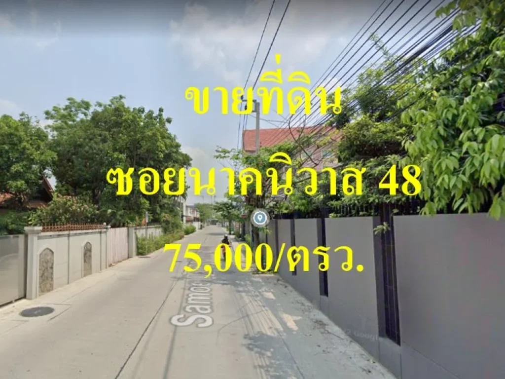 ขายที่ดิน ซอยนาคนิวาส 48 เขตลาดพร้าว แปลงสวยทำเลดี