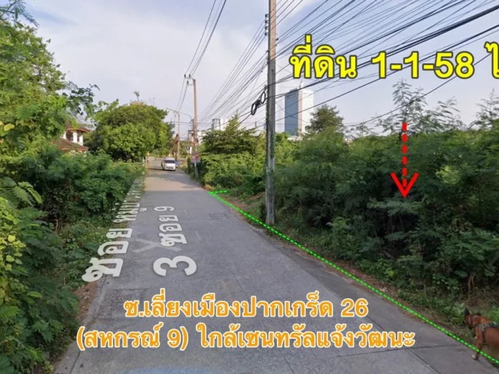 ที่ดิน 1-1-58 ไร่ ซเลี่ยงเมืองปากเกร็ด 26 ใกล้เซนทรัลแจ้งวัฒนะ และรถไฟฟ้าสายสีชมพู