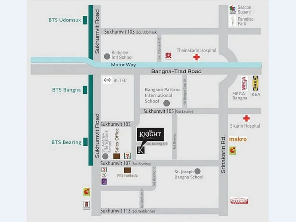 Condo The Knight I Sukhumvit 107 ใกล้ BTS แบริ่ง ห้องขนาด 26 ตารางเมตร 1 ห้องนอน ชั้น5 ตกแต่งครบ