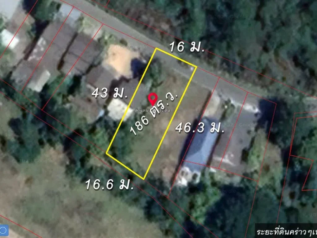 ที่ดิน 186 ตรว หน้าติดถนนหลักในหมู่บ้าน ระดับดินเท่าถนน