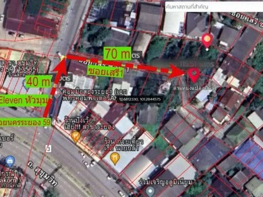 ขายที่ดิน 100 ตารางวา ใจกลางเมืองระยอง ห่างถนนสุขุมวิท 110 m ใกล้ตลาดวัดลุ่ม อ เมืองระยอง จ ระยอง