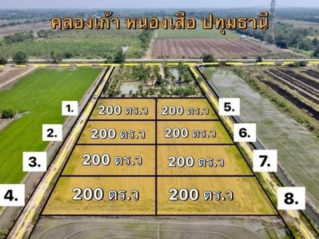 ขายที่ดินบึงบา หนองเสือ 200 ตรว คลอง 9 ใกล้ถเส้นปท4001 -