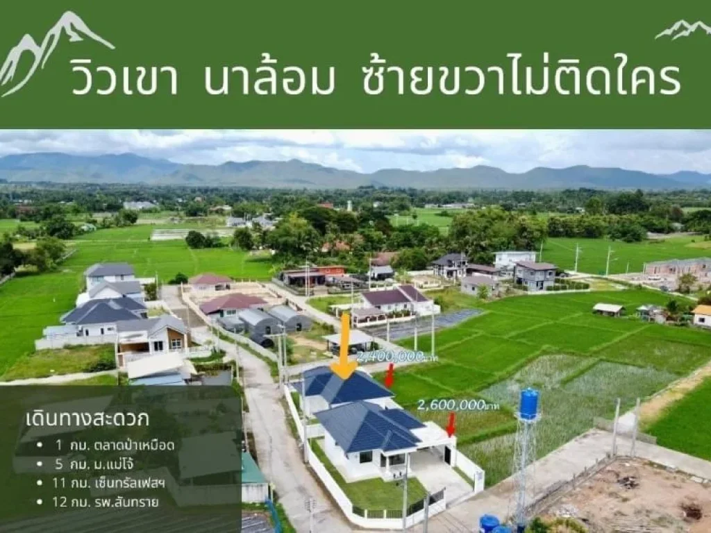 ขายบ้านสันทราย บ้านสร้างใหม่ ใกล้มแม่โจ้ เนื้อที่ 63 ตรว