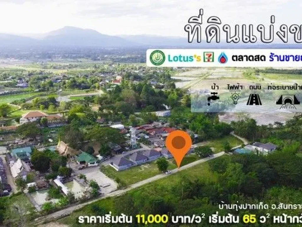 ที่ดินแบ่งขายบ้านทุ่งปากเก็ด 80-150ตรว ใกล้รพสันททรายและม