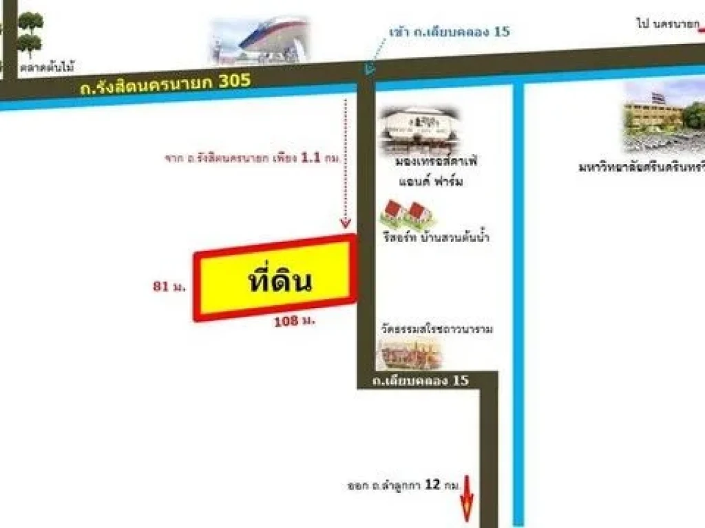 ที่ดินสวย ทำเลธุรกิจ ติดถนนลาดยาง คลอง15 องครักษ์ ขนาด 4 ไร่