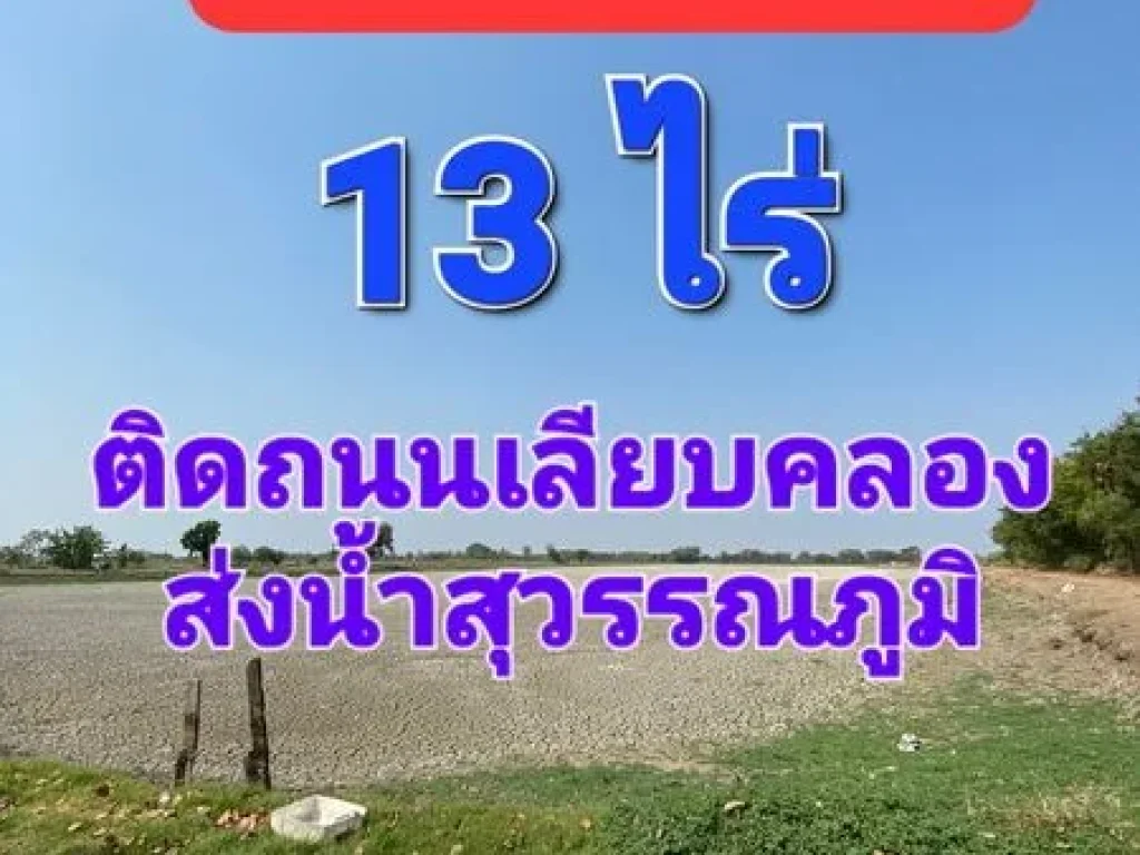 ขายที่ดินเปล่า เนื้อที่ 13 ไร่ ติดถนนเลียบคลองส่งน้ำสุวรรณภู