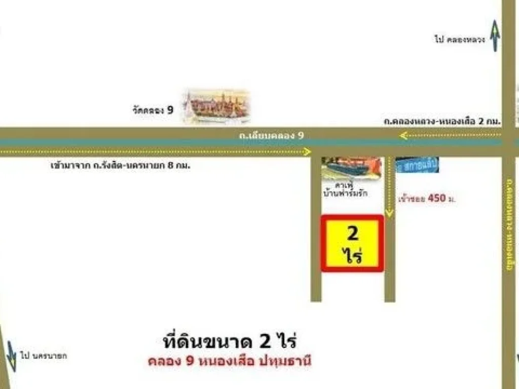 ที่ดินคลอง 9 หนองเสือ ปทุมธานี เนื้อที่ 2 ไร่ เข้าซอย เพียง