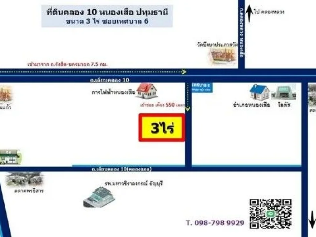 ที่ดินคลอง10 ซเทศบาล 6หนองเสือ ปทุมธานี เข้าซอยเพียง 550