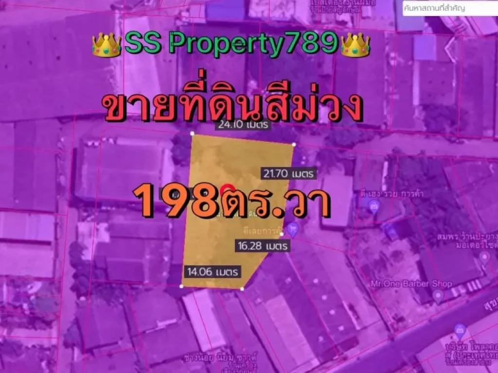 ขายที่ดินพื้นที่สีม่วงขา ขนาด 198 ตารางวา ติดเจ้าของที่ดิน