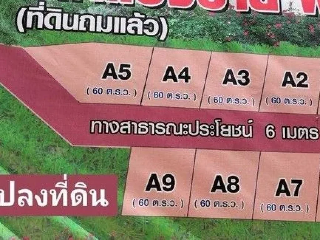 ขายที่ดินถมแล้วแบ่งล็อค 9 แปลง แปลงล่ะ 60 ตรว