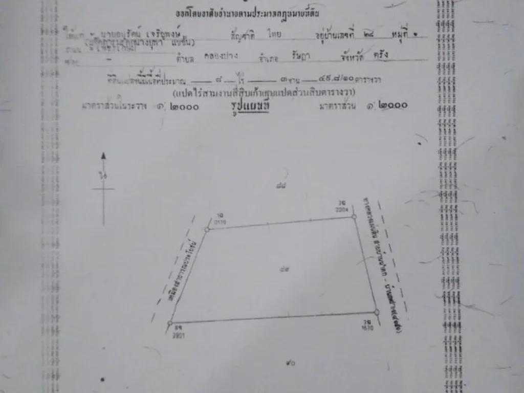 ขายที่ดินพร้อมสวนยาง 8 ไร่ 3 งาน 49 ตารางวา อรัษฎา จตรัง