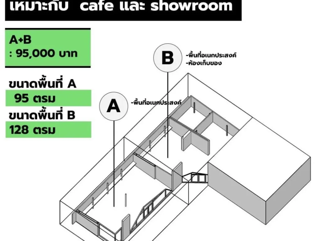 ให้เช่าพื้นที่อาคาร 200 ตารางเมตร เหมาะทำร้านค้า โชว์รูม