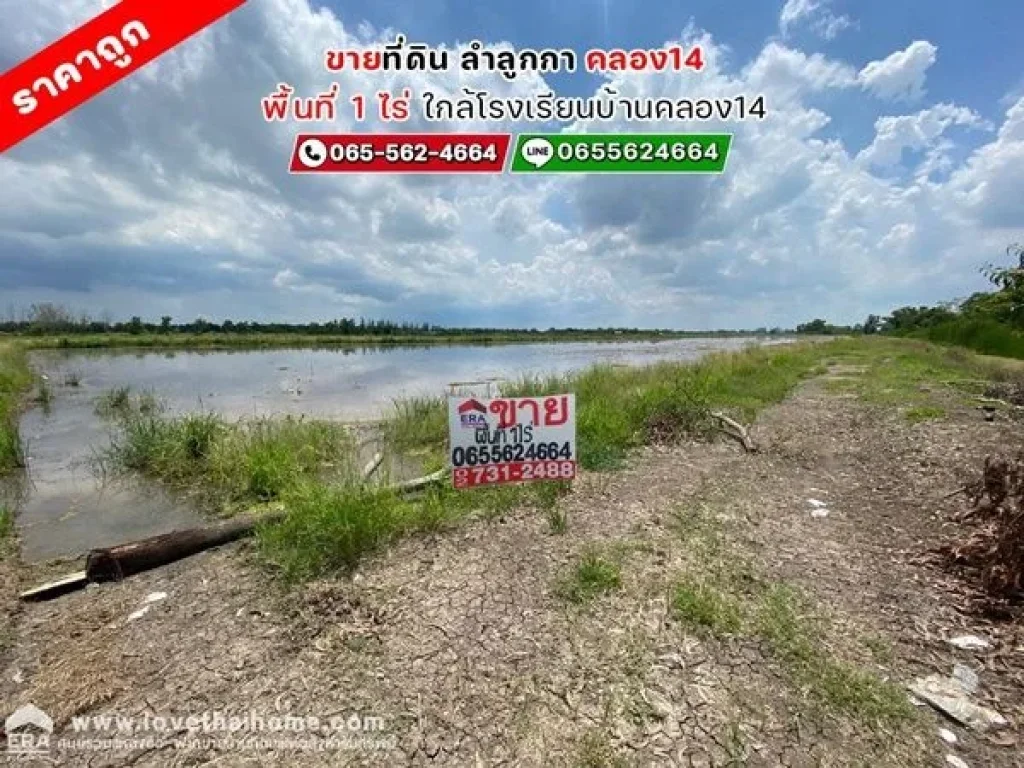 ขายที่ดิน คลอง14 ลำลูกกา พื้นที่ 1 ไร่ ราคาถูก ทำเลแห่งอนาคต