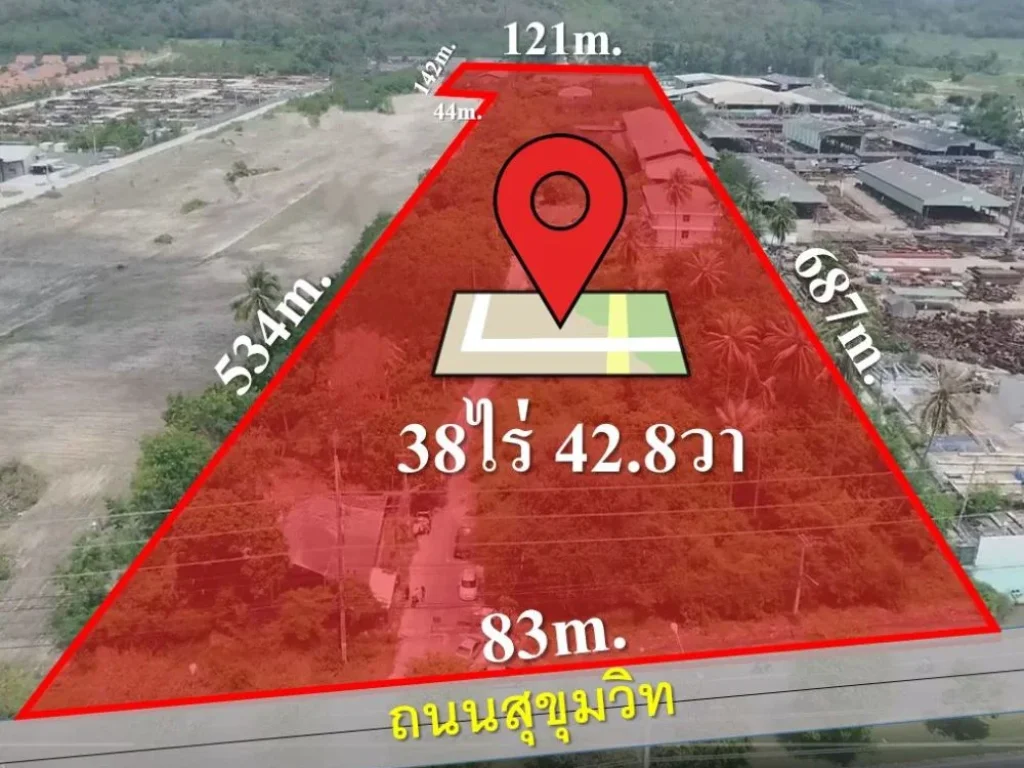 ที่ดิน ติดถนนสุขุมวิท บ้านฉาง ระยอง ใกล้สนามบินอู่ตะเภา EEC