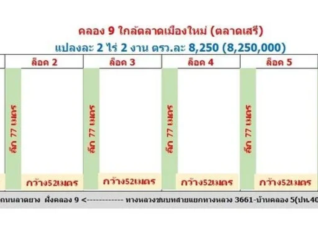 ขายที่ดินสวย ค้าขายได้ แปลงละ 2 ไร่ 2 งาน ทำเล คลอง 9 ใกล้ตลาดเมืองใหม่คลอง 9 หนองเสือ ปทุมธานี