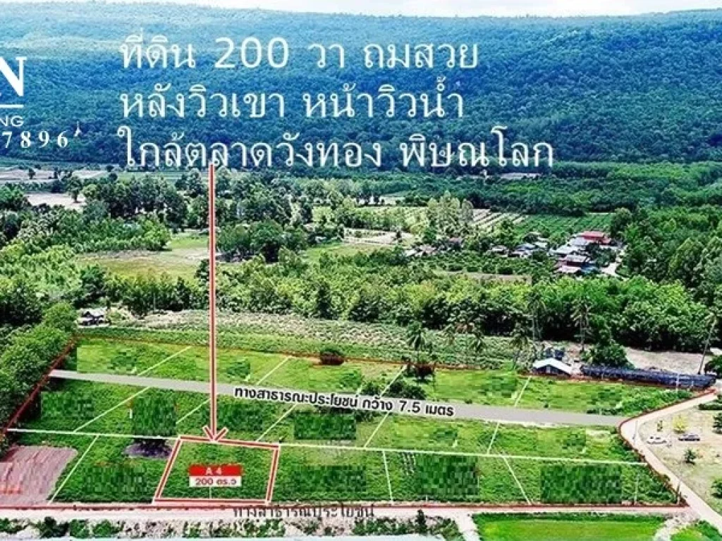 ขายที่ดิน เปล่า 200 ตรว ถมสวย หลังวิวเขา หน้าวิวน้ำ ทำเลดี เดินทางสะดวก ใกล้อนามัยดินทอง ใกล้ตลาดวังทอง พิษณุโลก ทำเลดี คุ้มค่าเงินลงทุน