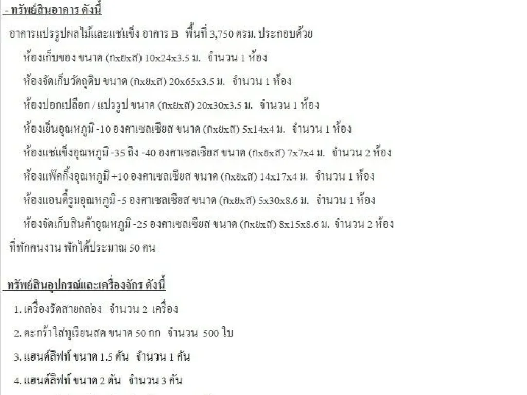 ประกาศให้เช่าโรงงาน พร้อมห้องเย็น-แช่แข็ง 35 ล้านบาทปี