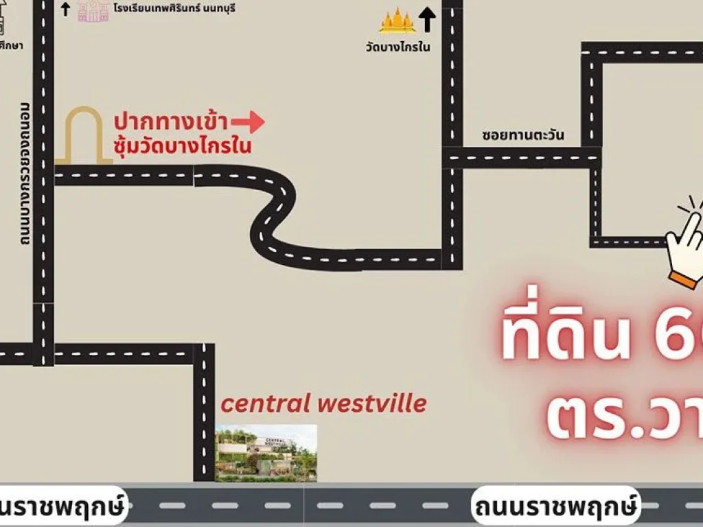 ขายที่ดิน ทำเลดี ใกล้ Central Westville ในซอยวัดบางไกรใน