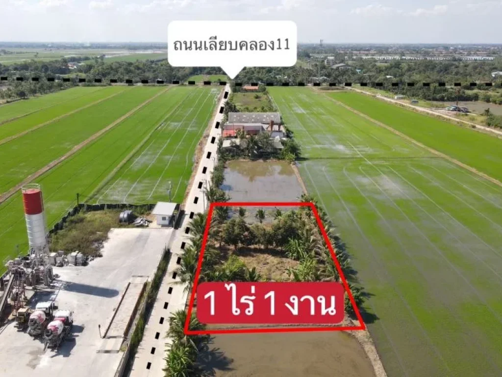 ขายที่ดินคลอง 11 ธัญบุรีทำเลดี เนื้อที่ 1 ไร่ 1 งานถมแล้ว