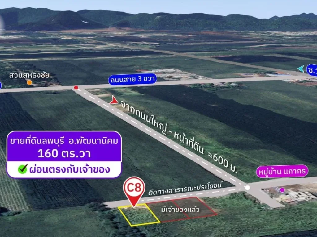 ขายที่ดินโฉนด 160 ตรว มีน้ำ ไฟ ถนน 8 เมตร ตช่องสาริกา