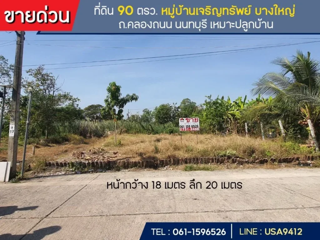 ขายที่ดิน หมู่บ้านเจริญทรัพย์ บางใหญ่ ถคลองถนน นนทบุรี