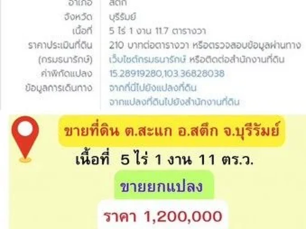 ขายด่วน ที่ดินสวย ตำบลสะเเก อำเภอสตึก ตจังหวัดบุรีรัมย์