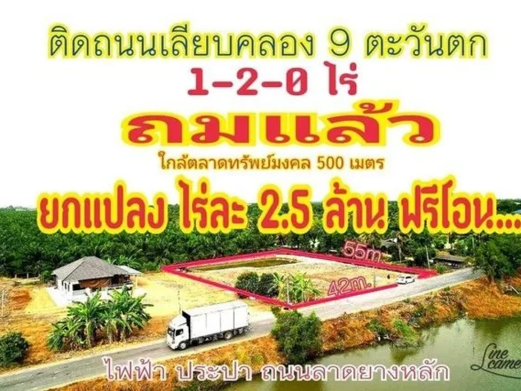 ทำเลดี เปิดกิจการได้ ที่ดินติดถนนหลัก คลอง9ตลาดทรัพย์มงคล