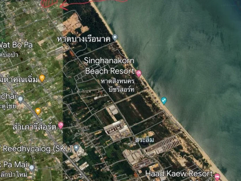 ขายด่วน ที่ดินทำเลทองติดถนน 2 ด้าน ใกล้หาดบางหอย ขนาด 22 ไร่