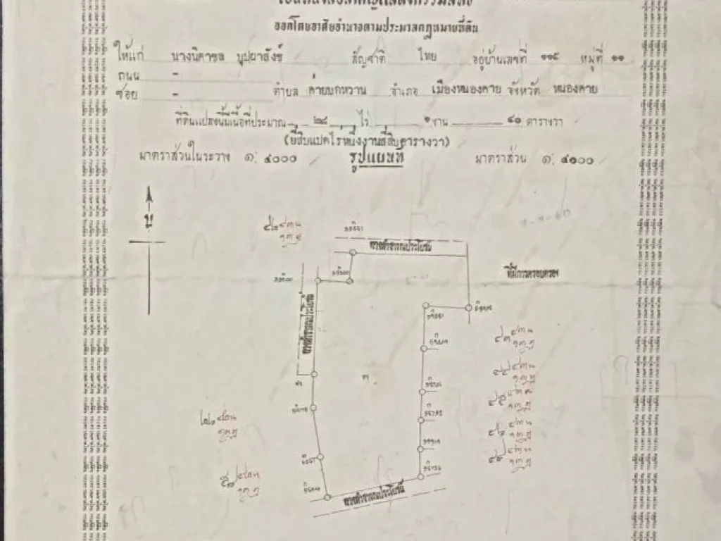 ขายที่ดินหนองคายโซนสีเขียวอ่อน เจ้าของขายเองติดถนนใหญ่